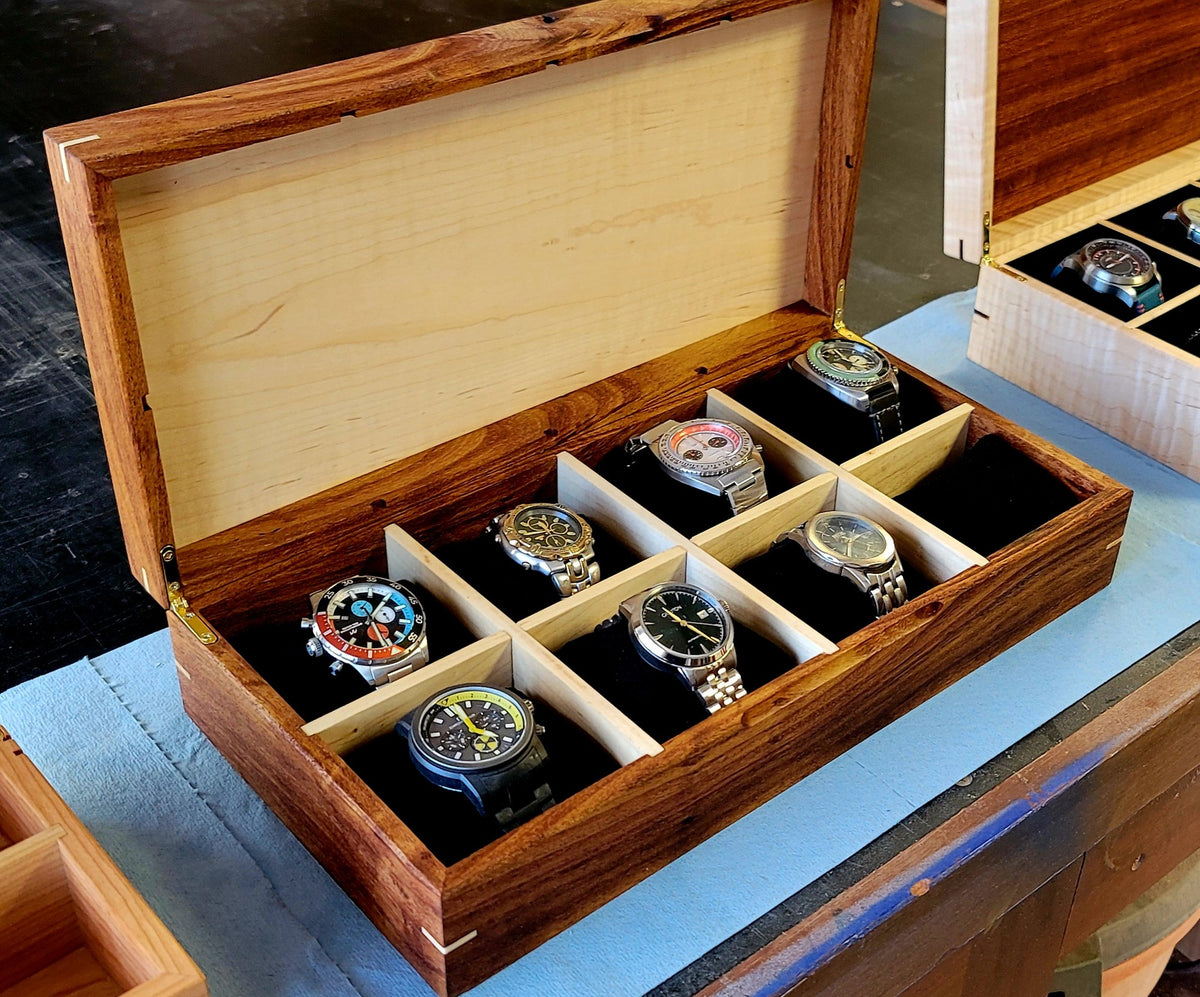 Desert Mesquite and Curly Maple Watch Box, handmade by Red Ridge Woodworking, view 19