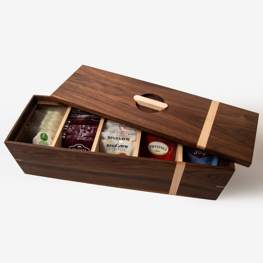 Black Walnut Tea Storage Box with Maple Accents