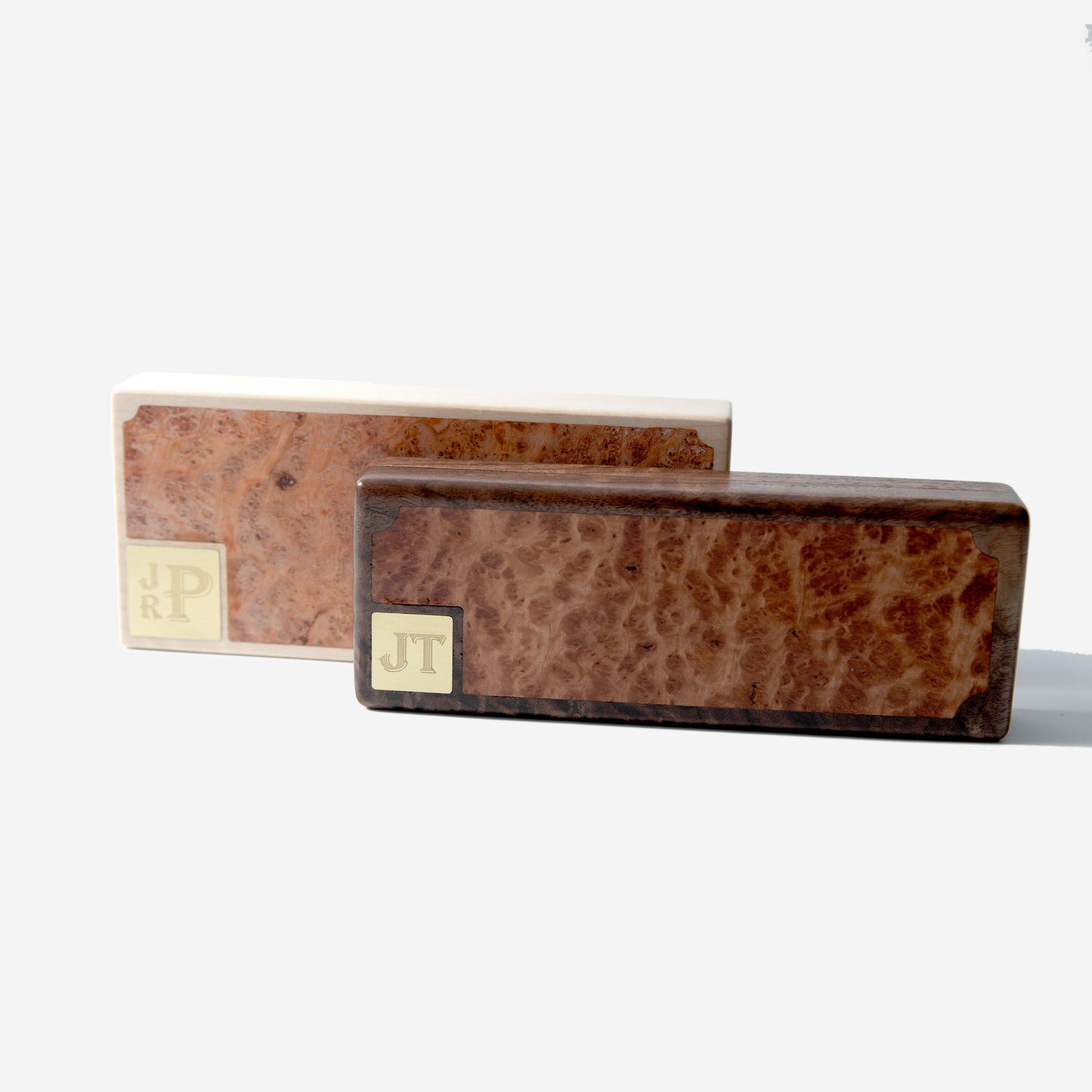 Cigar Travel Case - Redwood Burl Inlay - Personalized Brass Engraving - Spanish Cedar Lining