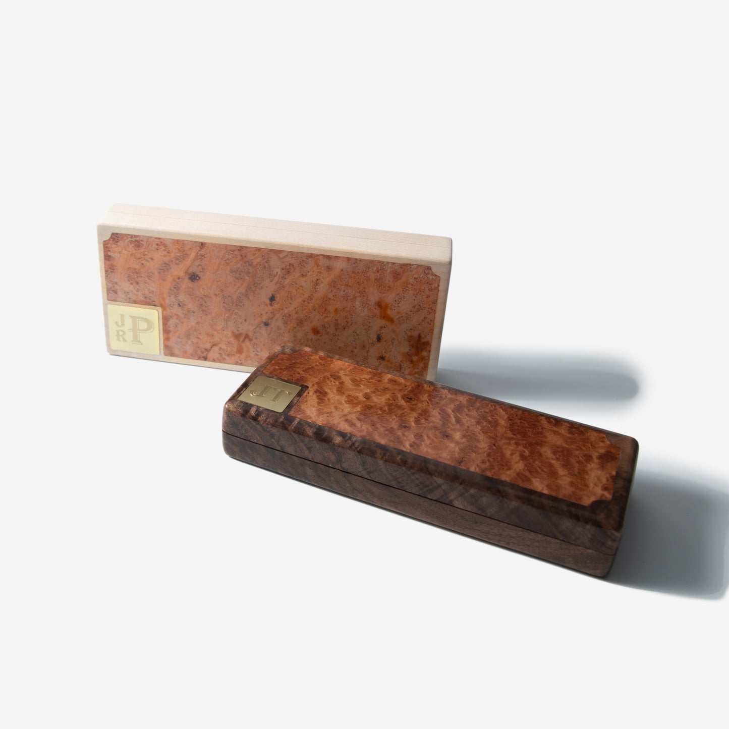 Cigar Travel Case - Redwood Burl Inlay - Personalized Brass Engraving - Spanish Cedar Lining