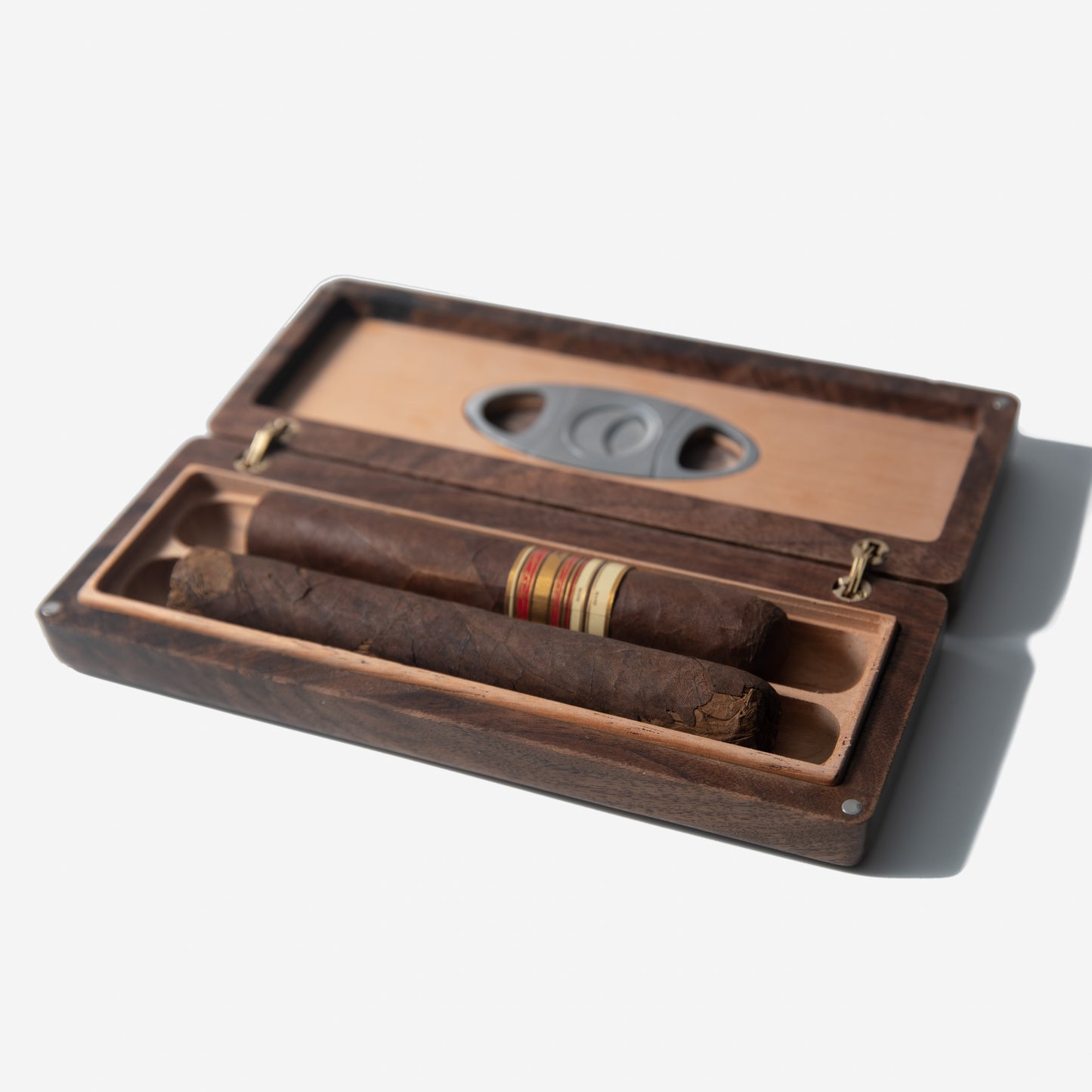 Cigar Travel Case - Redwood Burl Inlay - Personalized Brass Engraving - Spanish Cedar Lining