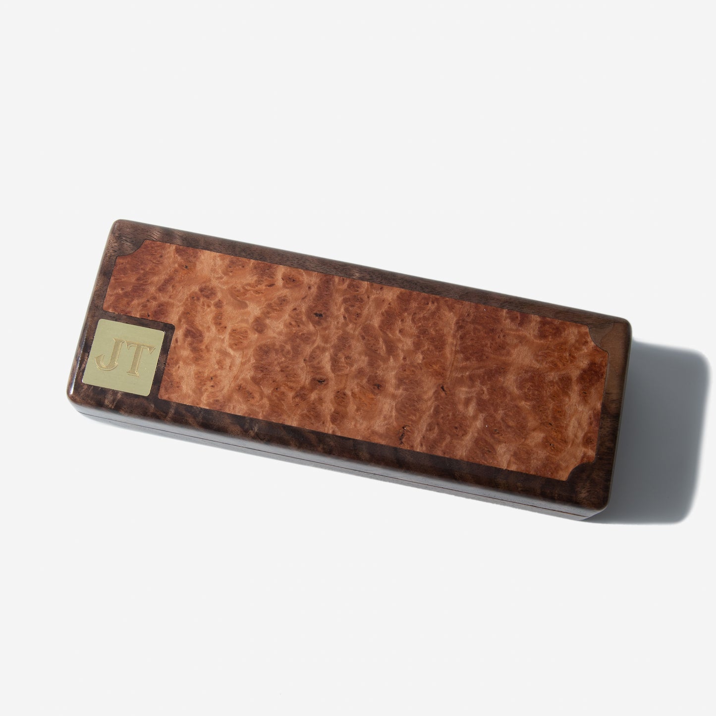 Cigar Travel Case - Redwood Burl Inlay - Personalized Brass Engraving - Spanish Cedar Lining