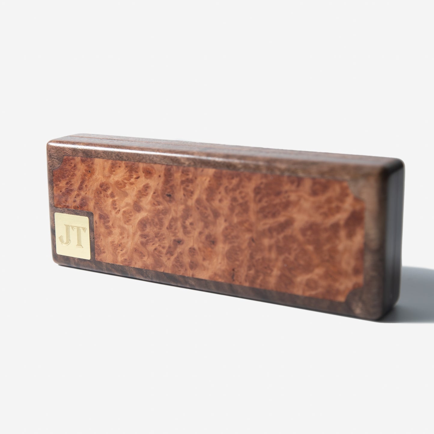 Cigar Travel Case - Redwood Burl Inlay - Personalized Brass Engraving - Spanish Cedar Lining