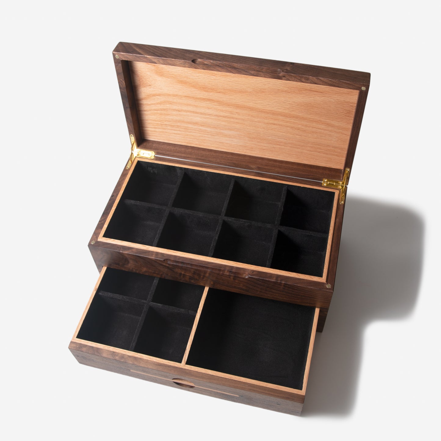 Watch Box with Drawer - Black Walnut and Oak - 12 to 16 Watch Compartments - Personalized Gift