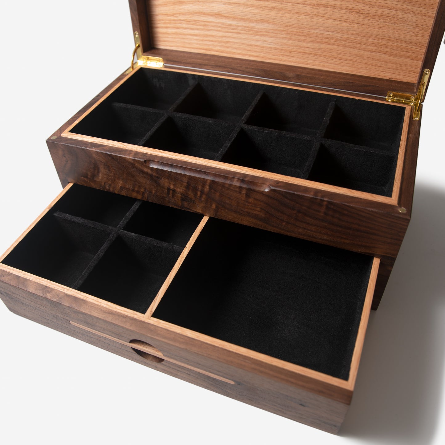 Watch Box with Drawer - Black Walnut and Oak - 12 to 16 Watch Compartments - Personalized Gift