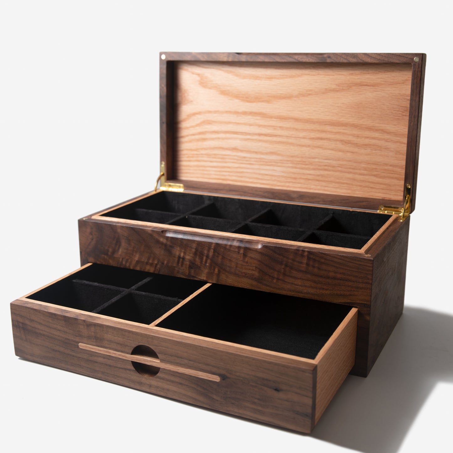 Watch Box with Drawer - Black Walnut and Oak - 12 to 16 Watch Compartments - Personalized Gift