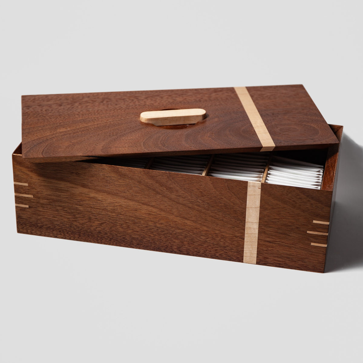 Black Walnut and Maple Tea Box, handmade by Red Ridge Woodworking, view 6