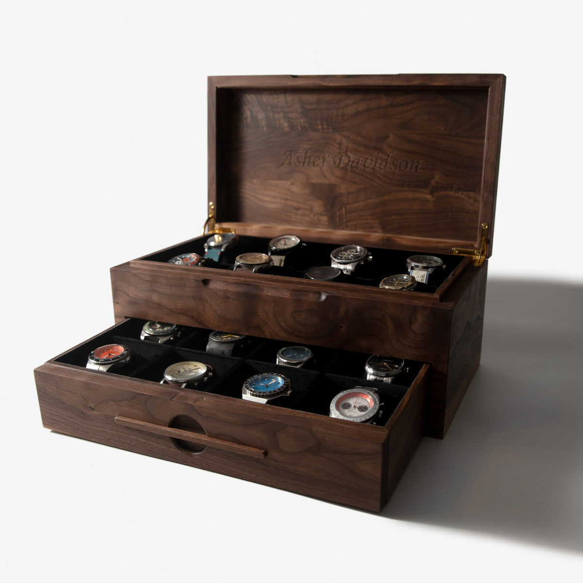 Solid Black Walnut Watch Box with Drawer, handmade by Red Ridge Woodworking, view 20