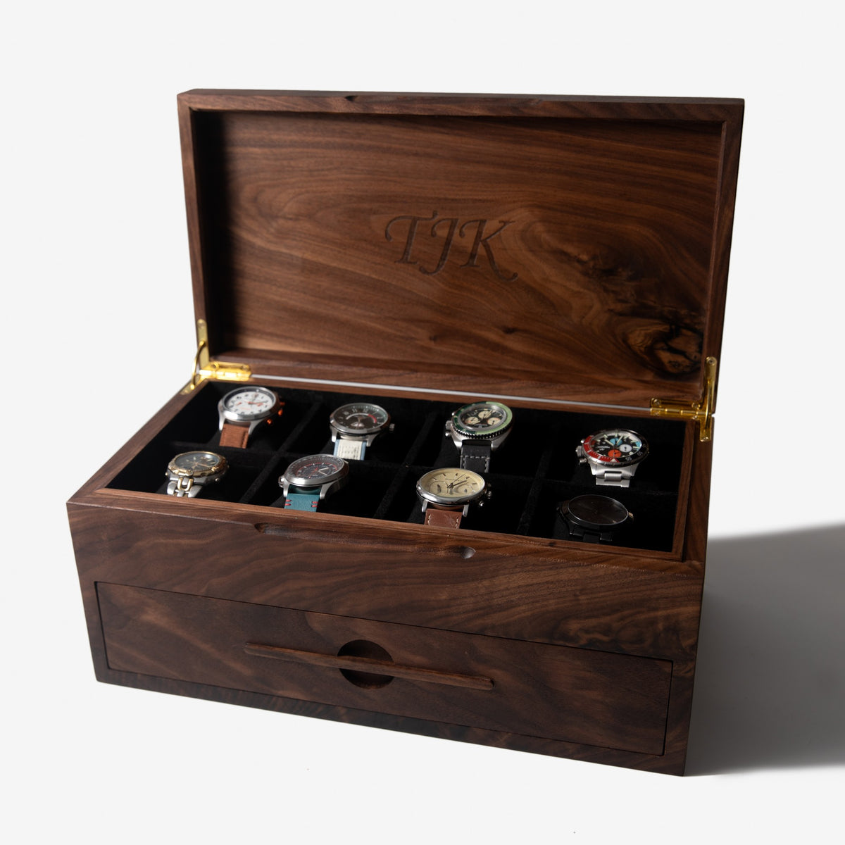 Solid Black Walnut Watch Box with Drawer, handmade by Red Ridge Woodworking, view 22