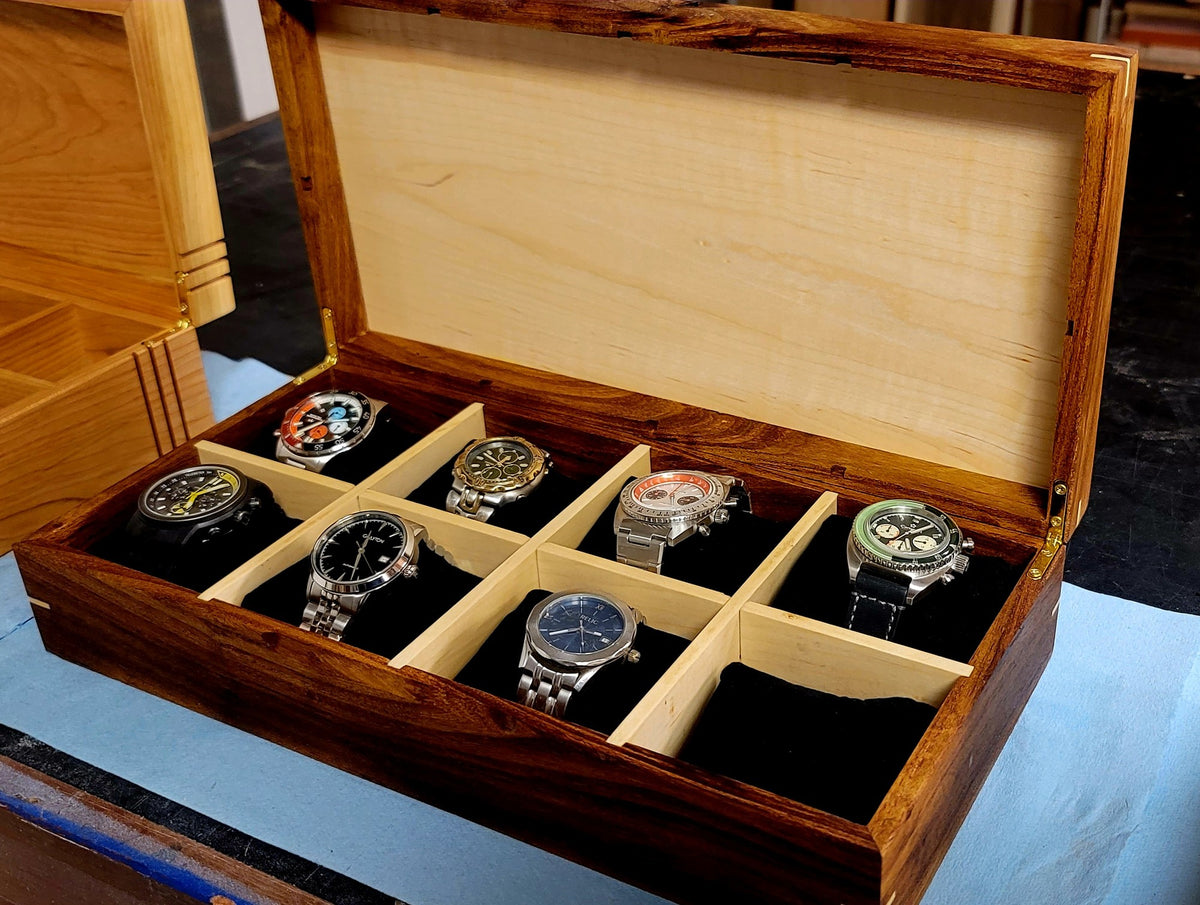 Desert Mesquite and Curly Maple Watch Box, handmade by Red Ridge Woodworking, view 18