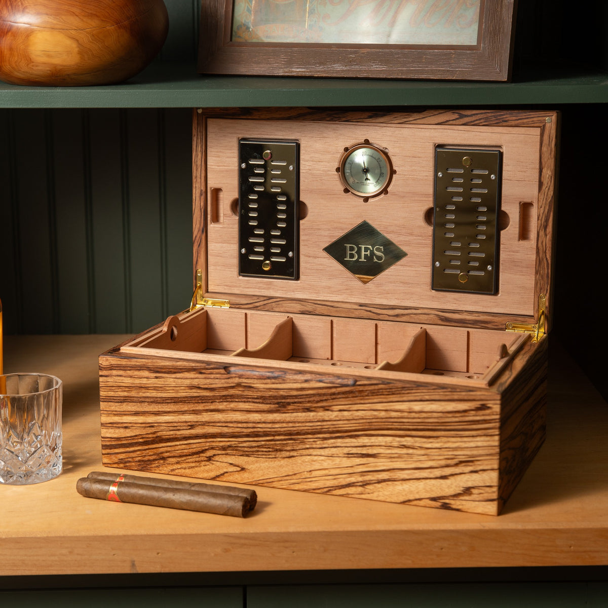 Zebrawood Cigar Humidor, handmade by Red Ridge Woodworking, view 18