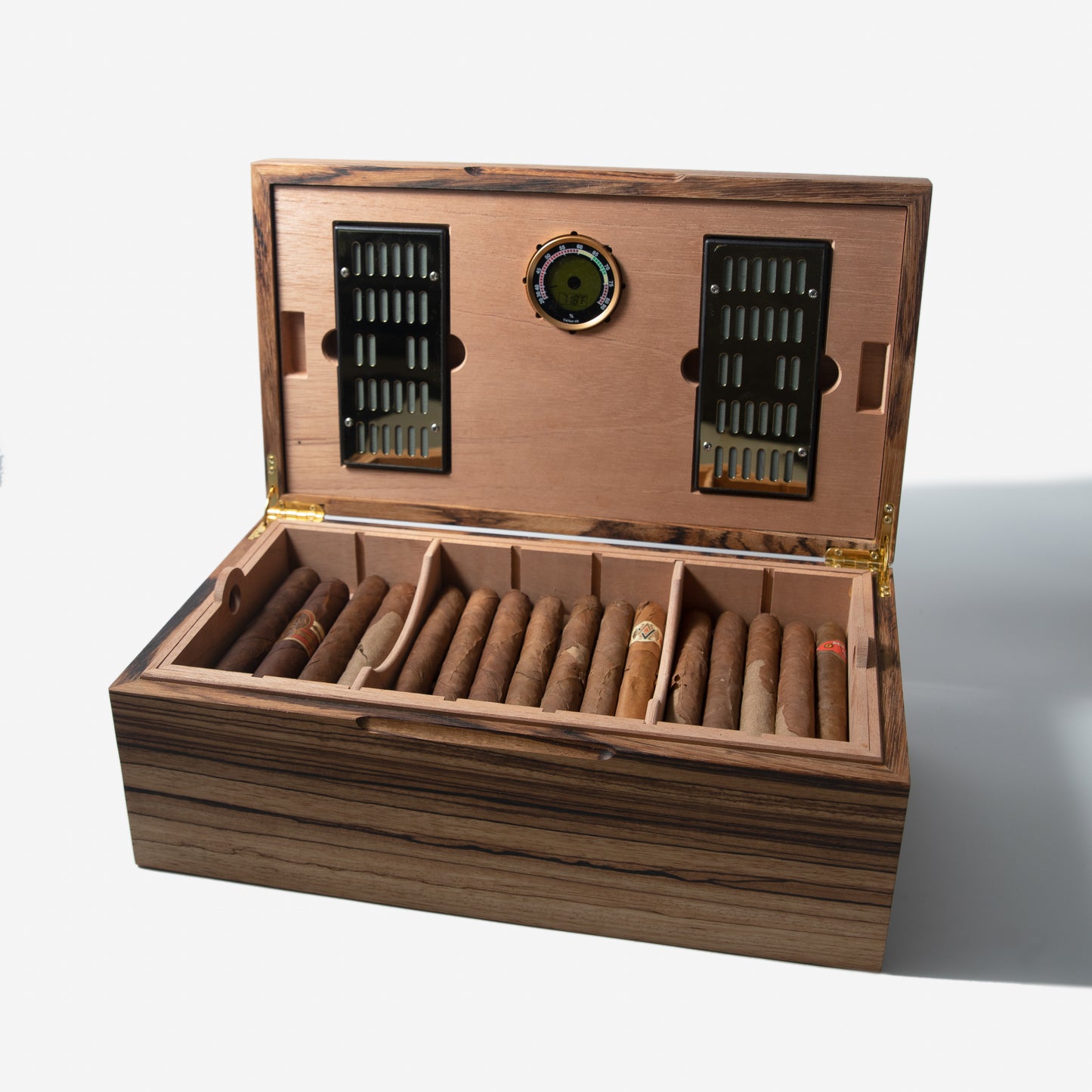 Zebrawood Humidor with Spanish Cedar Lining | 80 Churchills