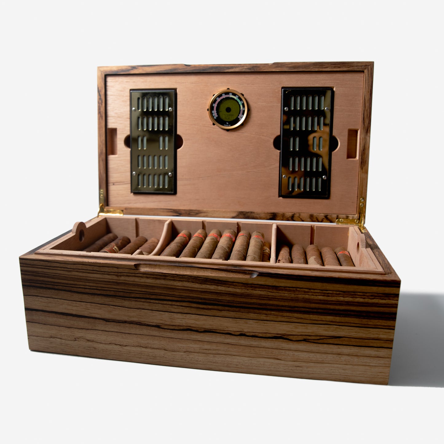 Zebrawood Humidor with Spanish Cedar Lining | 80 Churchills