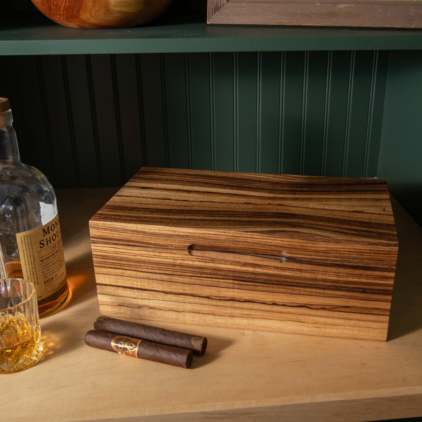 Zebrawood Humidor with Spanish Cedar Lining | 80 Churchills