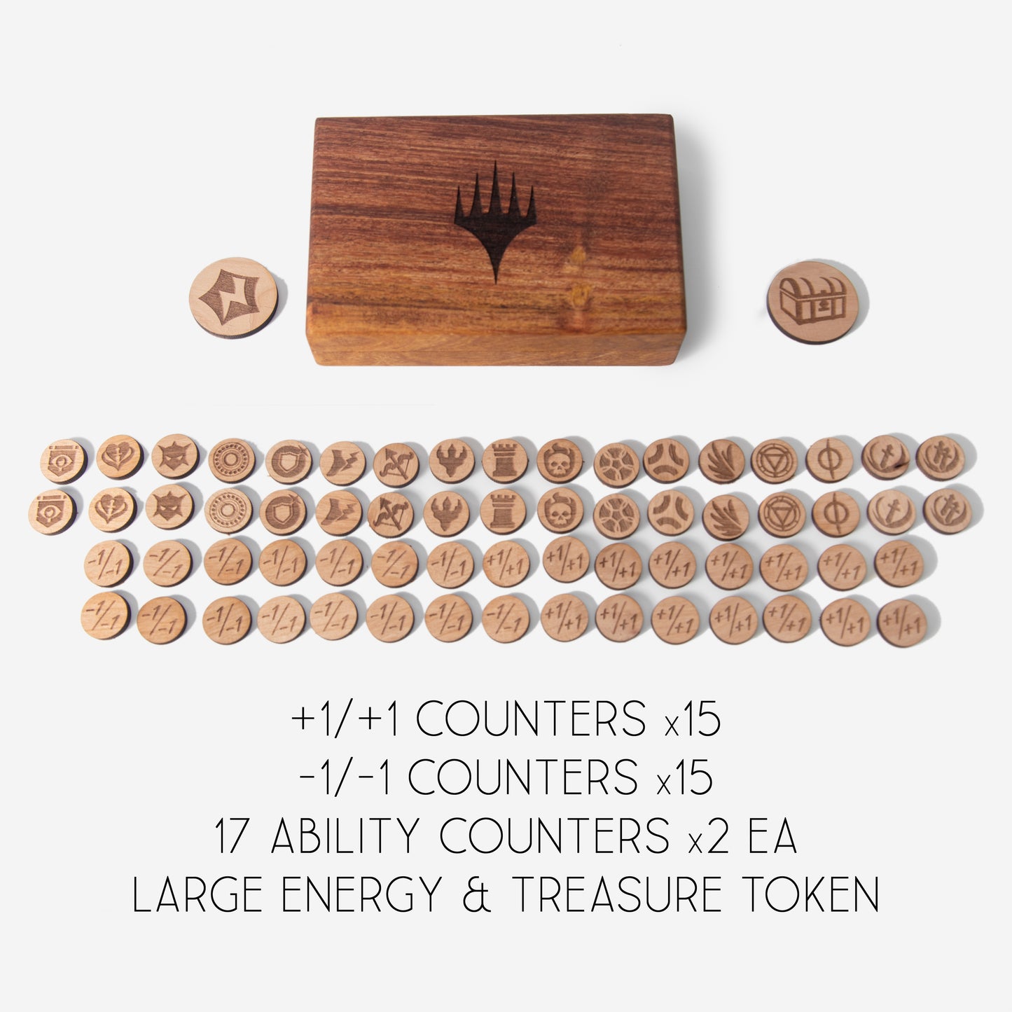 Magic the Gathering - 66pc Set of Counters / Tokens with Hardwood Case