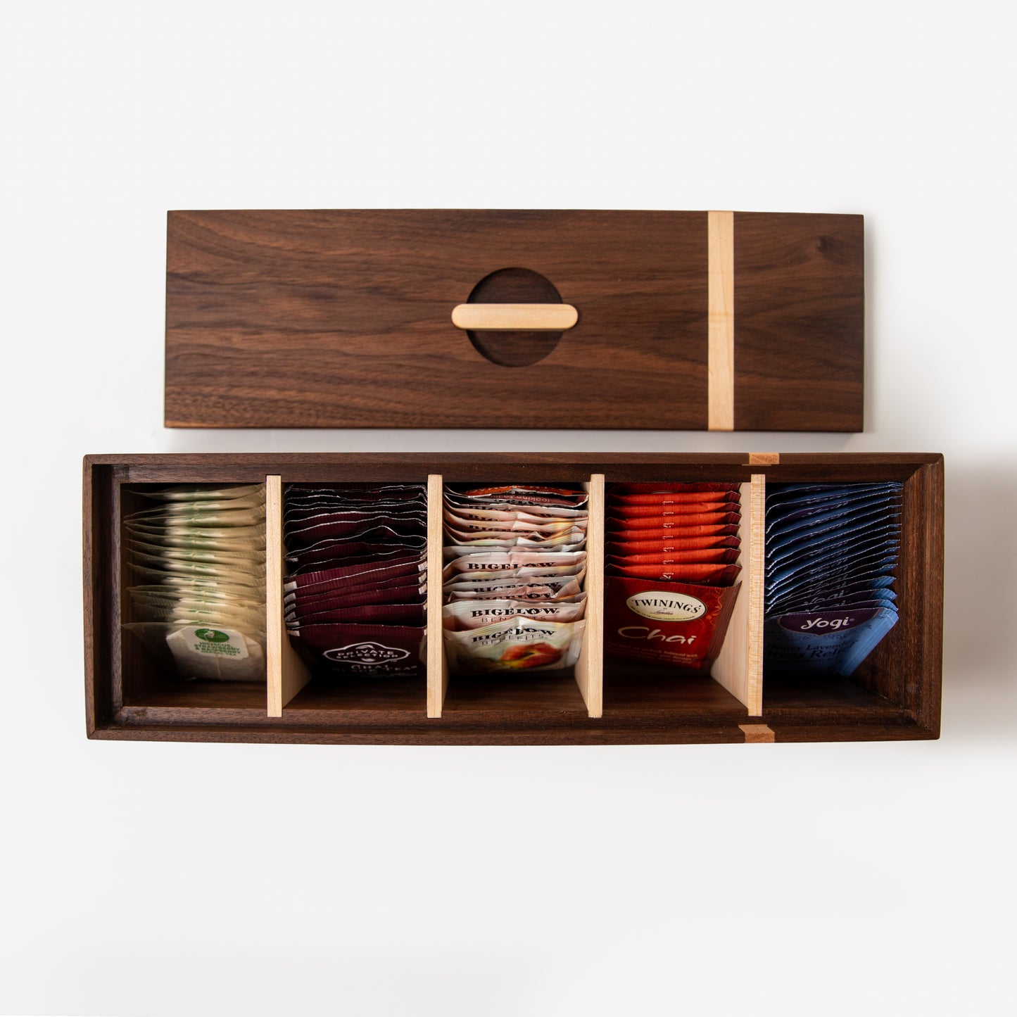 Black Walnut Tea Storage Box with Maple Accents