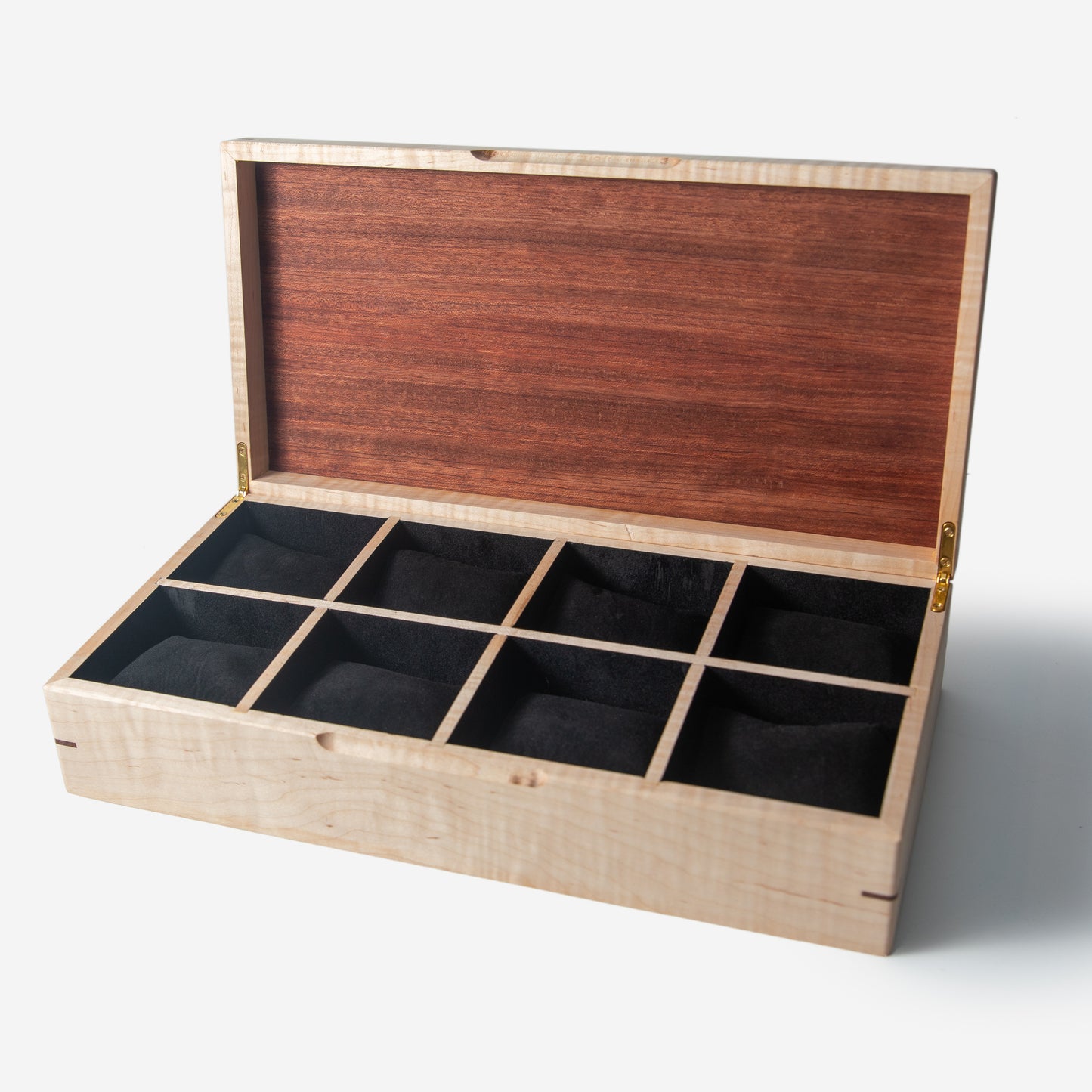 Watch Box - Curly Maple and Sapele Mahogany - 8 Watch Compartments
