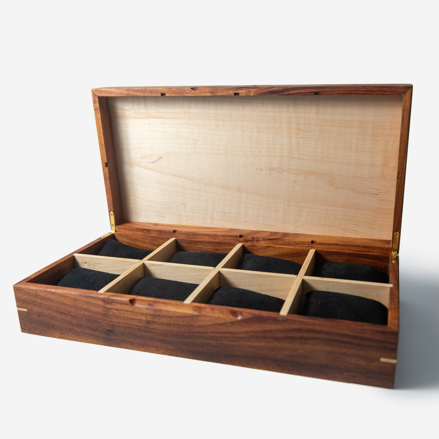 Watch Box - Desert Mesquite and Curly Maple - 8 Watch Compartments