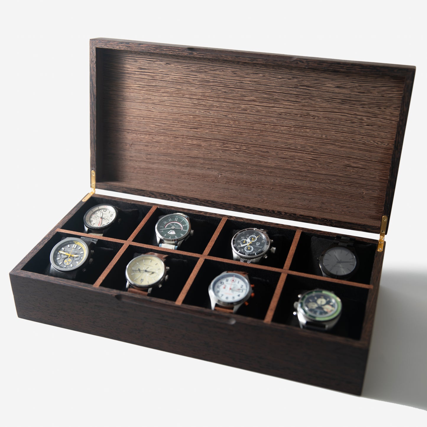 Watch Box - Wenge Hardwood - 8 Watch Compartments