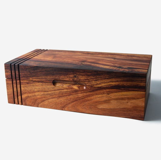 Rustic Mesquite Tea Chest - Handcrafted with 8 compartments and Hinged Lid with Brass Hinges